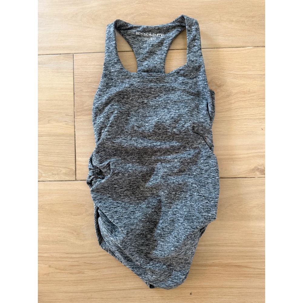Beyond Yoga Beyond the Bump Maternity Tank Top Space Dye Gray Ruched Small